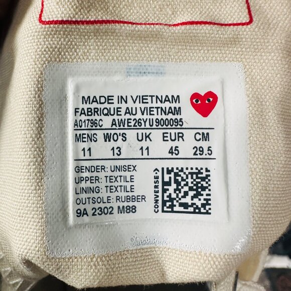 ❤️Men Sz 11 CONVERSE Hearts Valentines Day Chuck Comme des Garcons Shoes A01796C - Picture 9 of 9